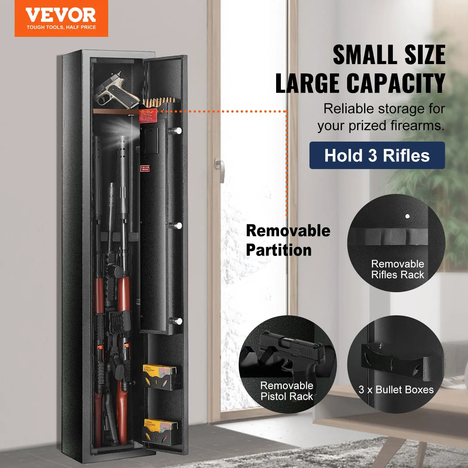 VEVOR 3 Gun Safe, Gun Security Cabinet with Lock & Digital Keypad ...